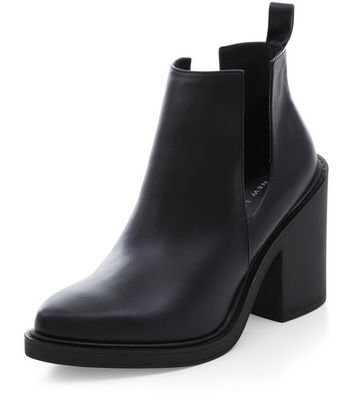 Black Cut Out Block Heel Ankle Boots 