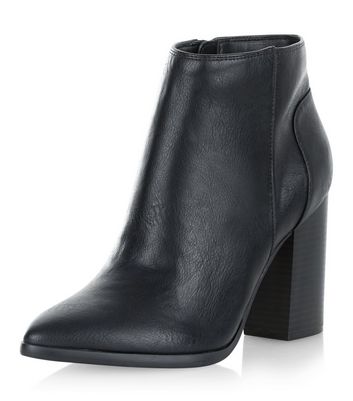 black pointed toe block heel ankle boots