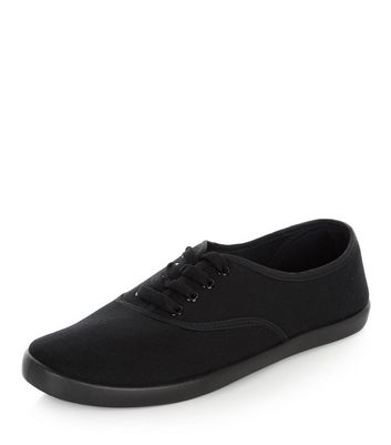 Black Lace Up Plimsolls | New Look