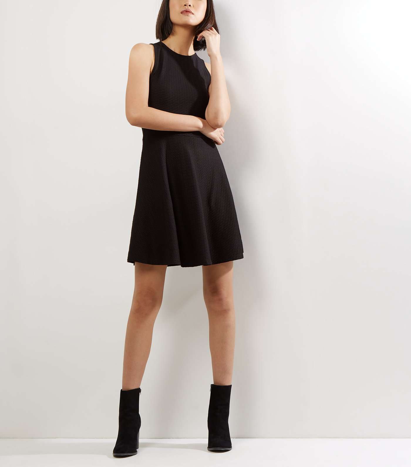 Black Jacquard Textured Skater Dress Image 2