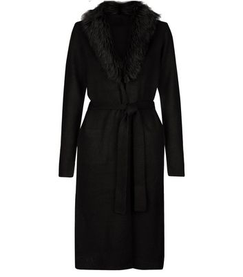 long black cardigan with fur collar