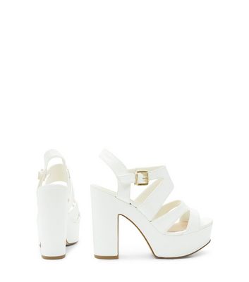 wide fit white platform block heels