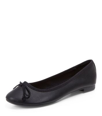 Black Leather-Look Ballet Pumps | New Look