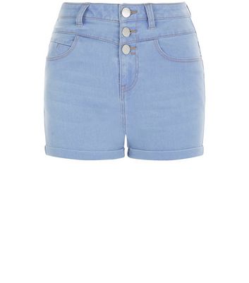 high waisted light blue denim shorts