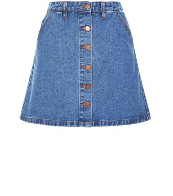 Blue Button Front Denim A-Line Skirt 