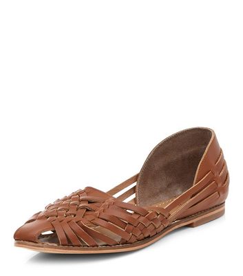 Tan Leather Woven Sandals | New Look