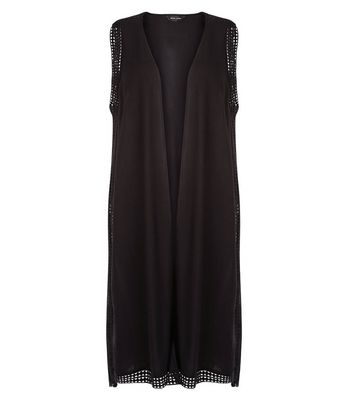 black sleeveless long cardigan