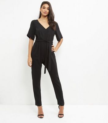 v neck tie waist jumpsuit