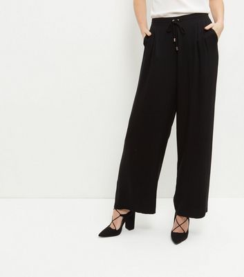 black viscose wide leg trousers