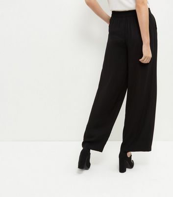 black viscose wide leg trousers