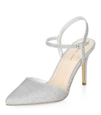 silver glitter slingback heels