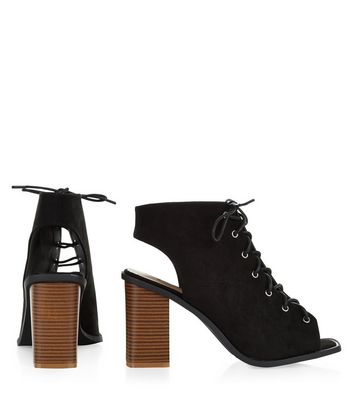 lace up block heel boots open toe