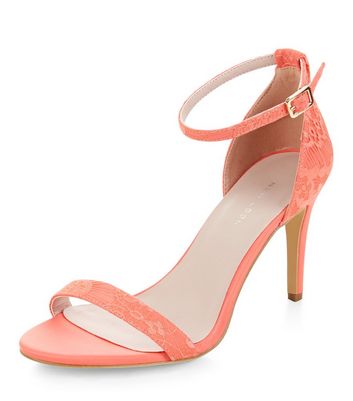 Coral Lace Ankle Strap Heels | New Look