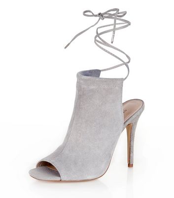 grey suede peep toe heels