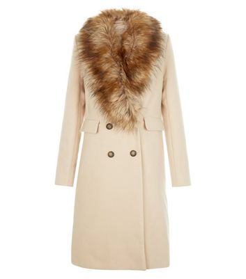 camel faux fur trim coat