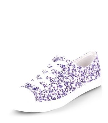 Purple Floral Print Lace Up Plimsolls 