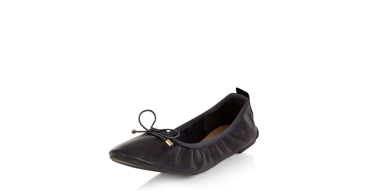 Wide Fit Navy Patent Elasticated Ballet Pumps New Look