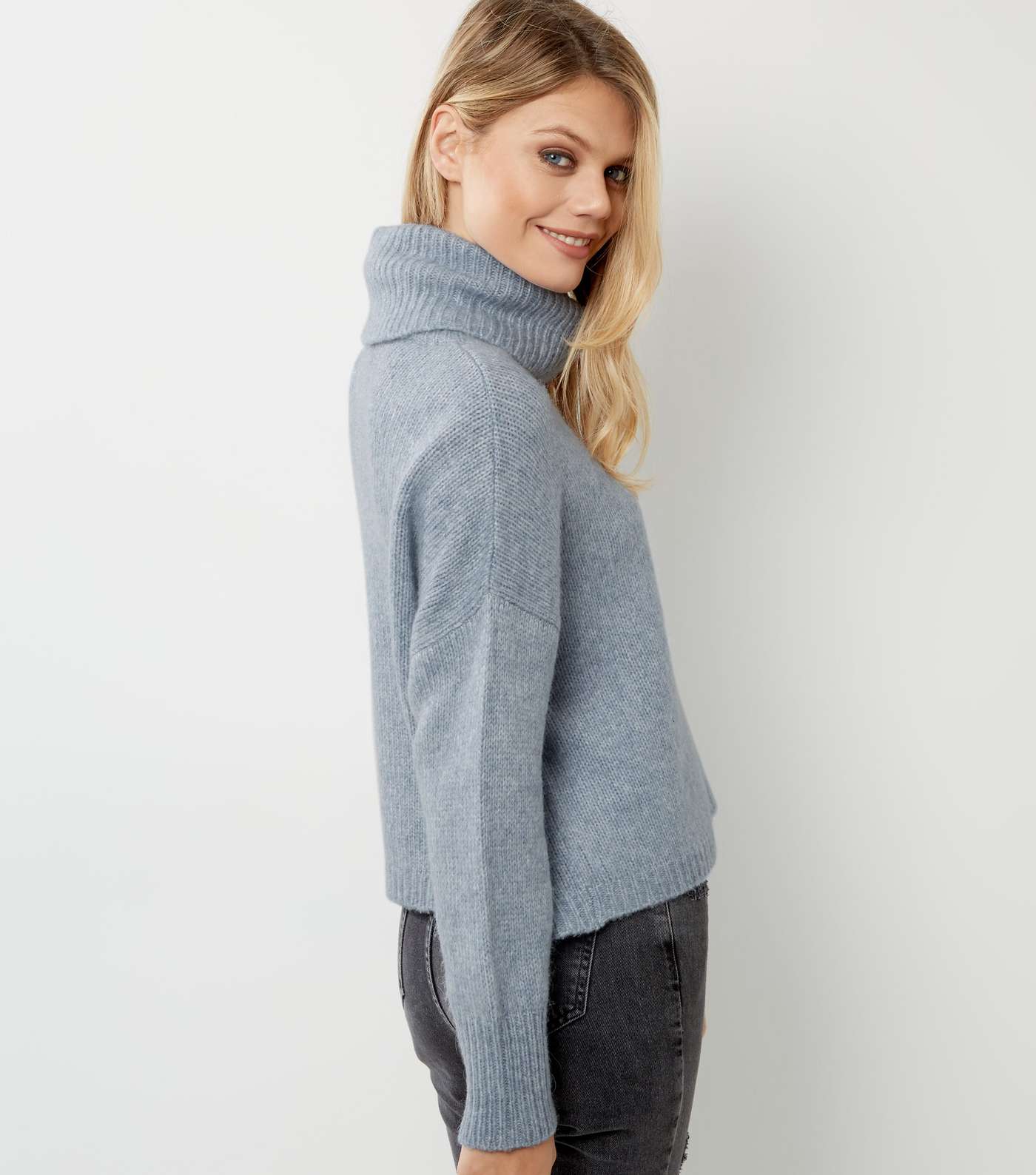 Pale Blue Cowl Neck Long Sleeve Cropped Jumper  Image 3