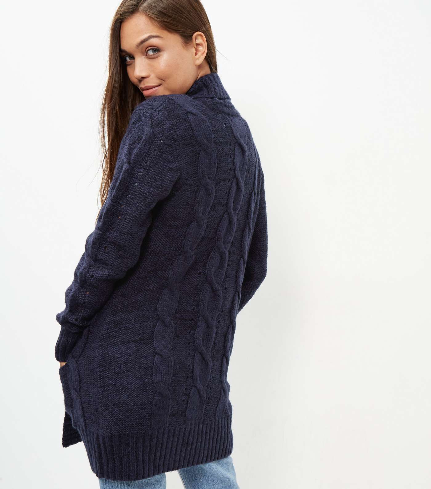 Navy Cable Knit Cardigan Image 3