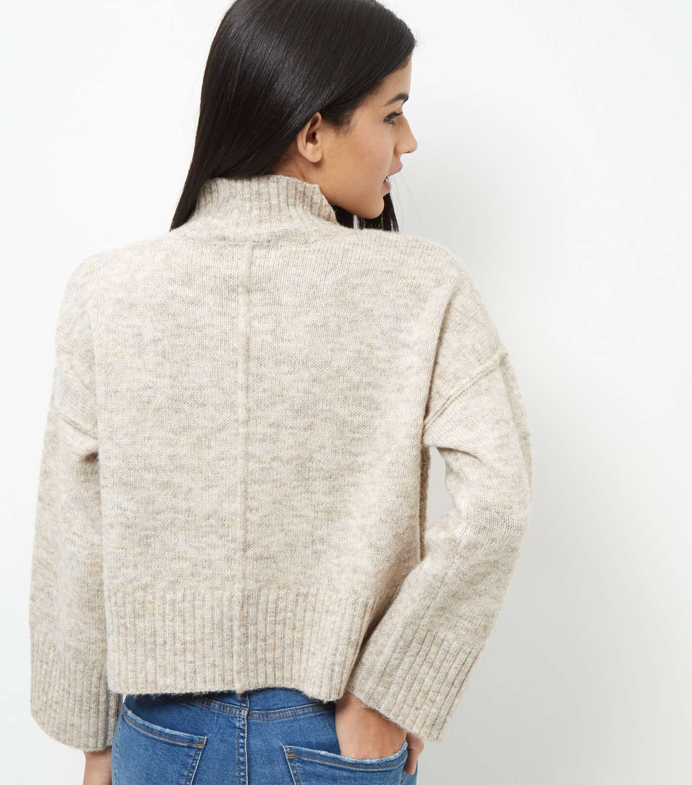 Cream Wide Sleeve Turtle Neck Cropped Jumper Image 3