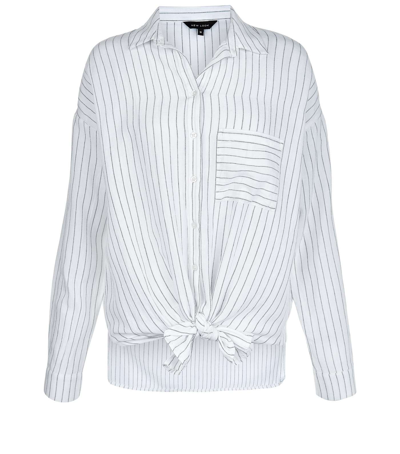 White Pinstripe Single Pocket Tie Front Shirt 