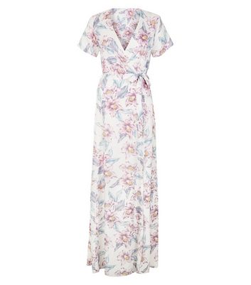 white maxi dress with floral print