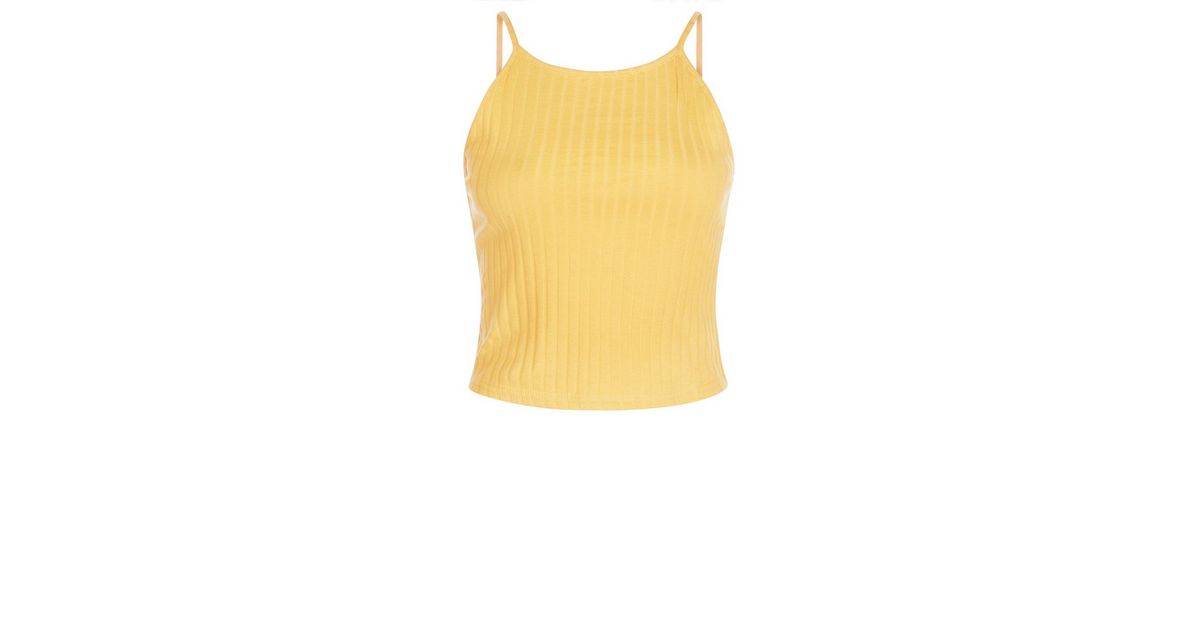 Yellow Ribbed Crop Top New Look
