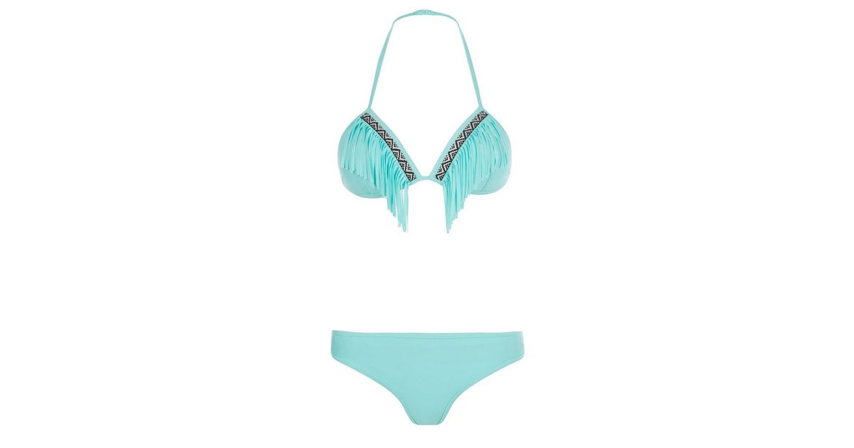 Teenager Mintgruner Bikini Mit Fransen New Look