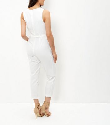 white square neck jumpsuit