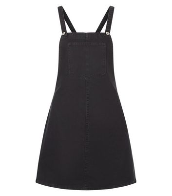 new look black dungaree dress
