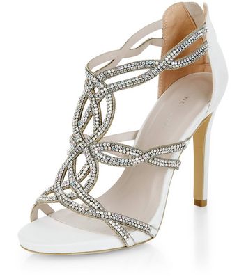 Cream Bridal Diamante Twist Strap Heels 