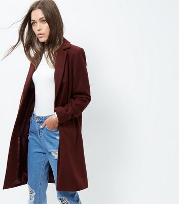 new look burgundy fur coat