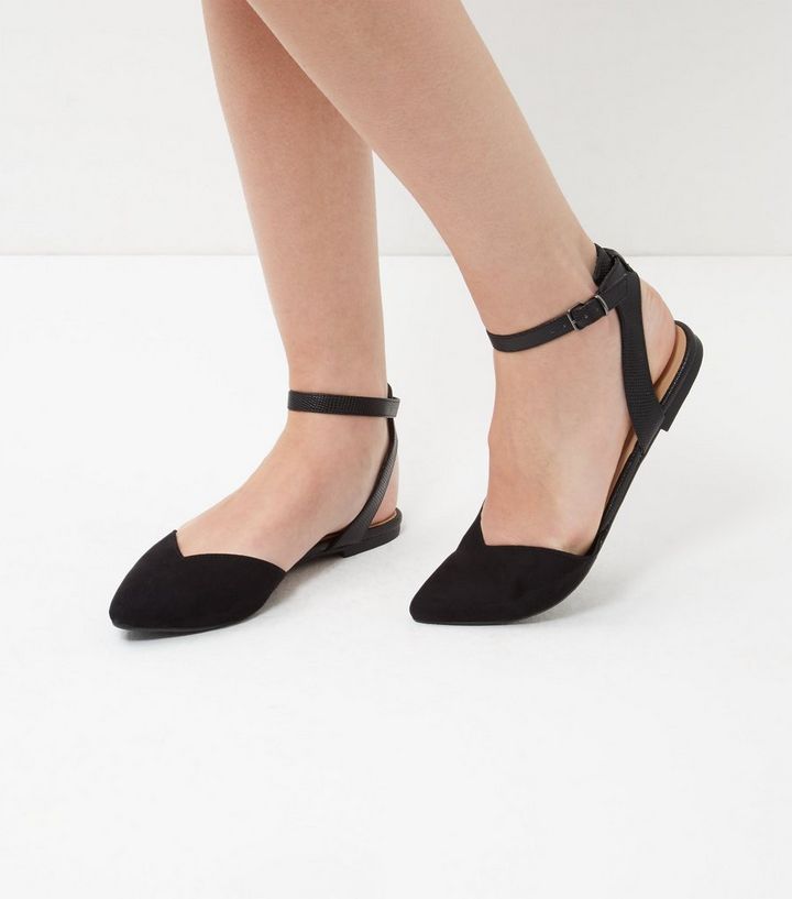 Black Pointed Ankle Strap Pumps New Look
