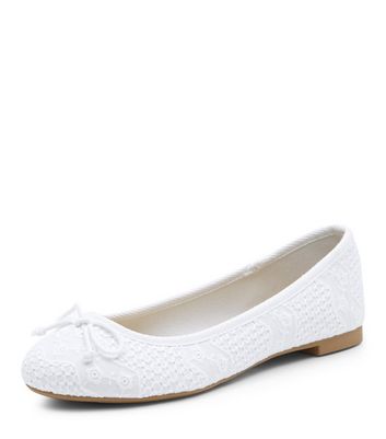 White Broderie Ballet Pumps | New Look