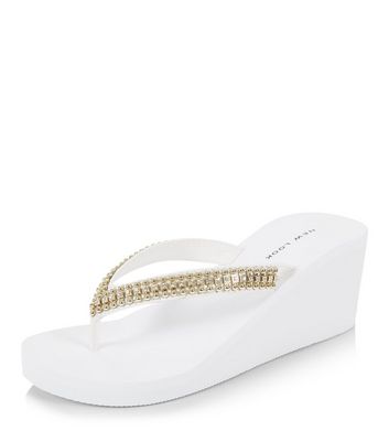 white high heel flip flops