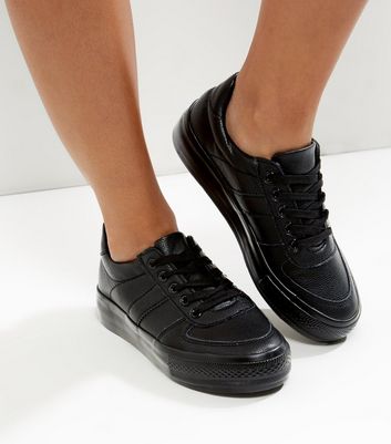 leather black trainers womens