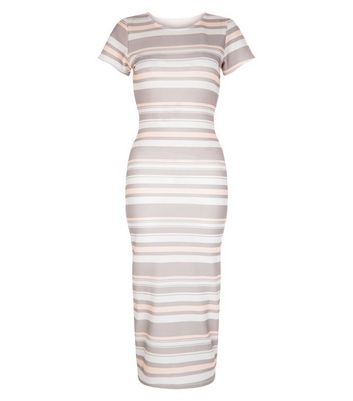 grey striped midi dress