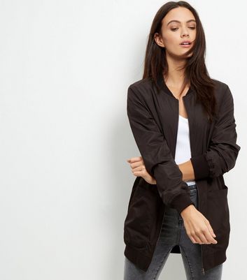 JDY Black Longline Bomber Jacket | New Look