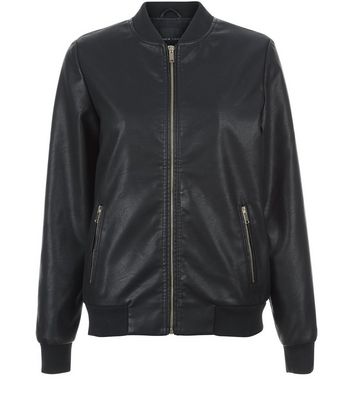 black leather look bomber jacket