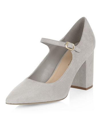 Wide Fit Grey Pointed Mary Jane Block 