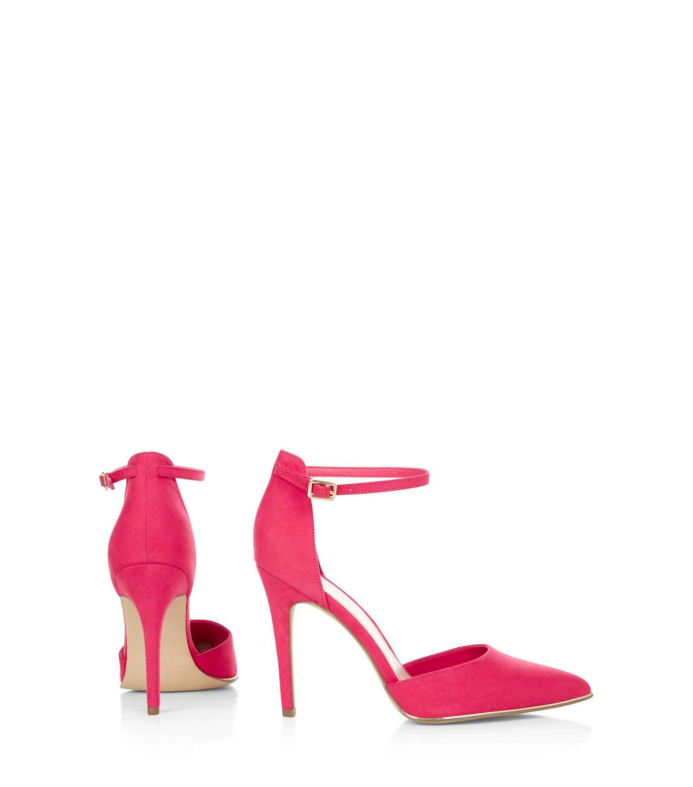 Wide Fit Bright Pink Suedette Ankle Strap Pointed Heels Image 3