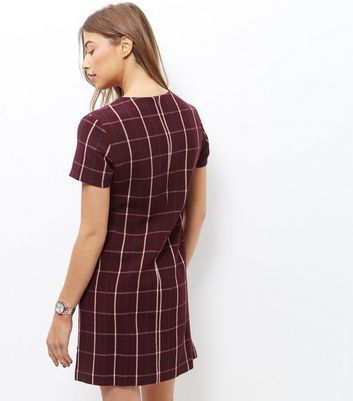 burgundy check dress