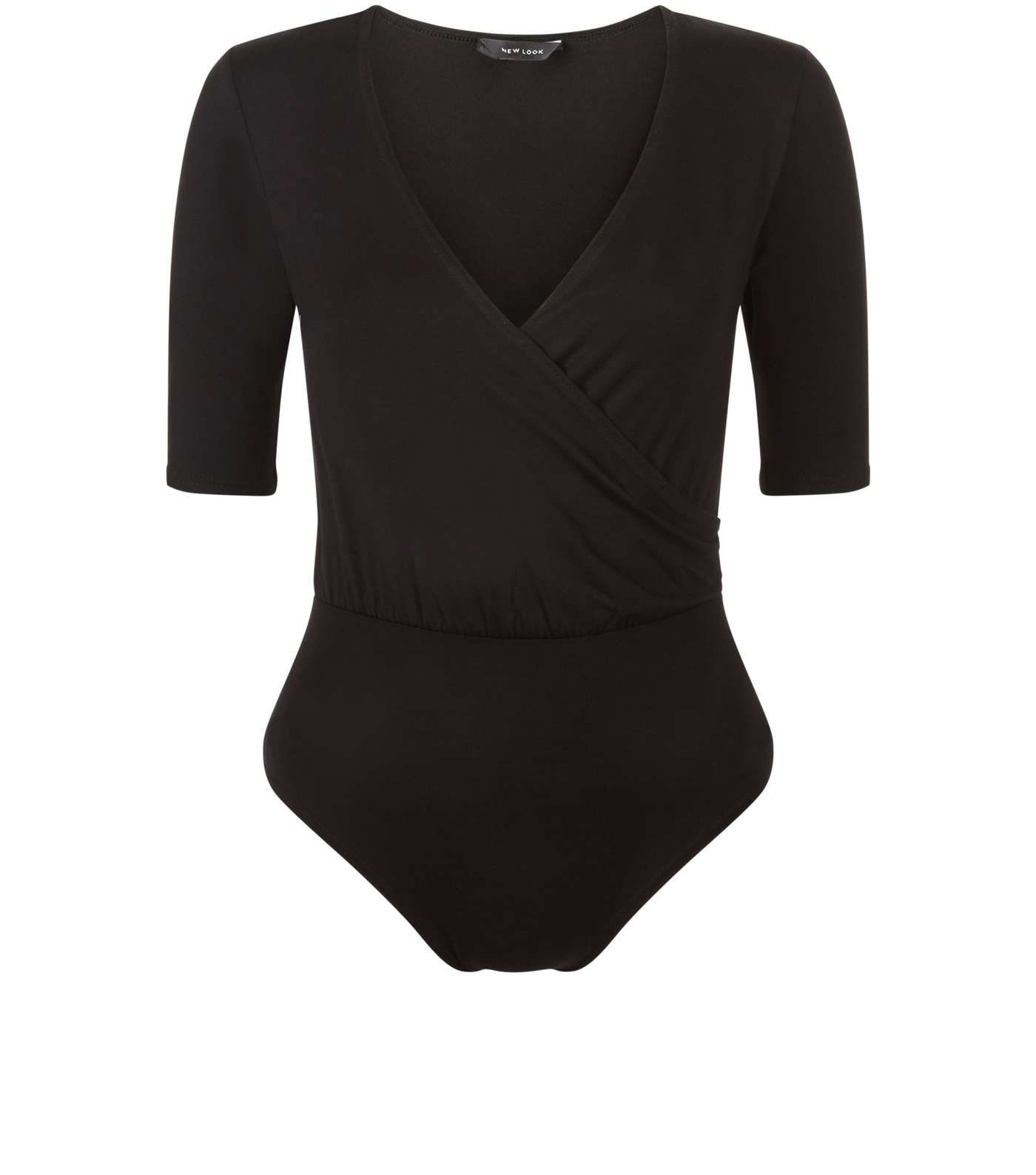 Black Wrap Front 1/2 Sleeve Bodysuit 