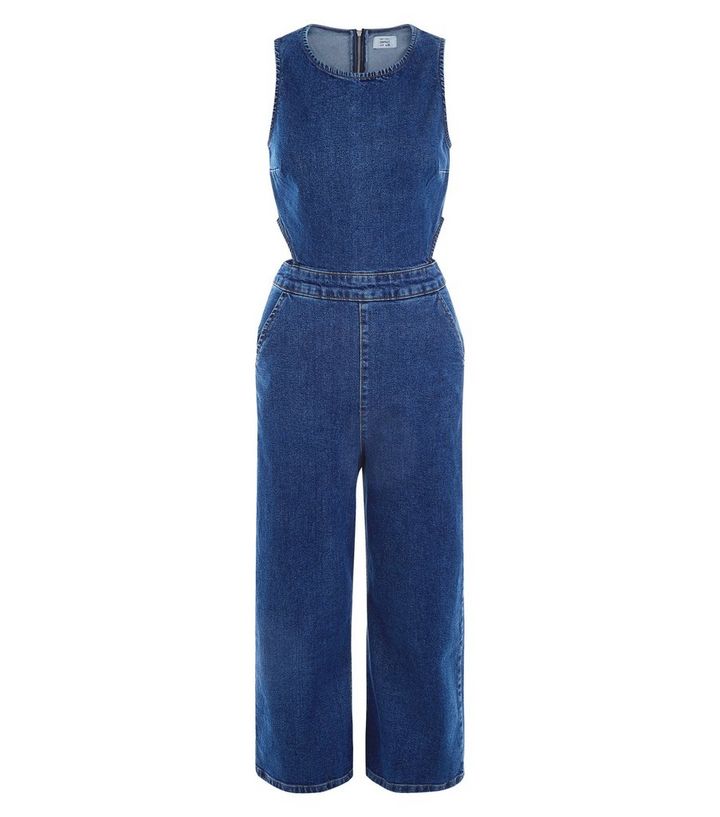 Blauer Kurzer Jumpsuit Mit Zierausschnitten New Look