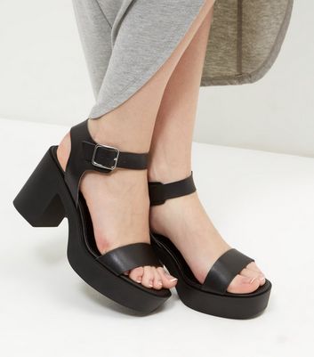 black chunky heels with ankle strap