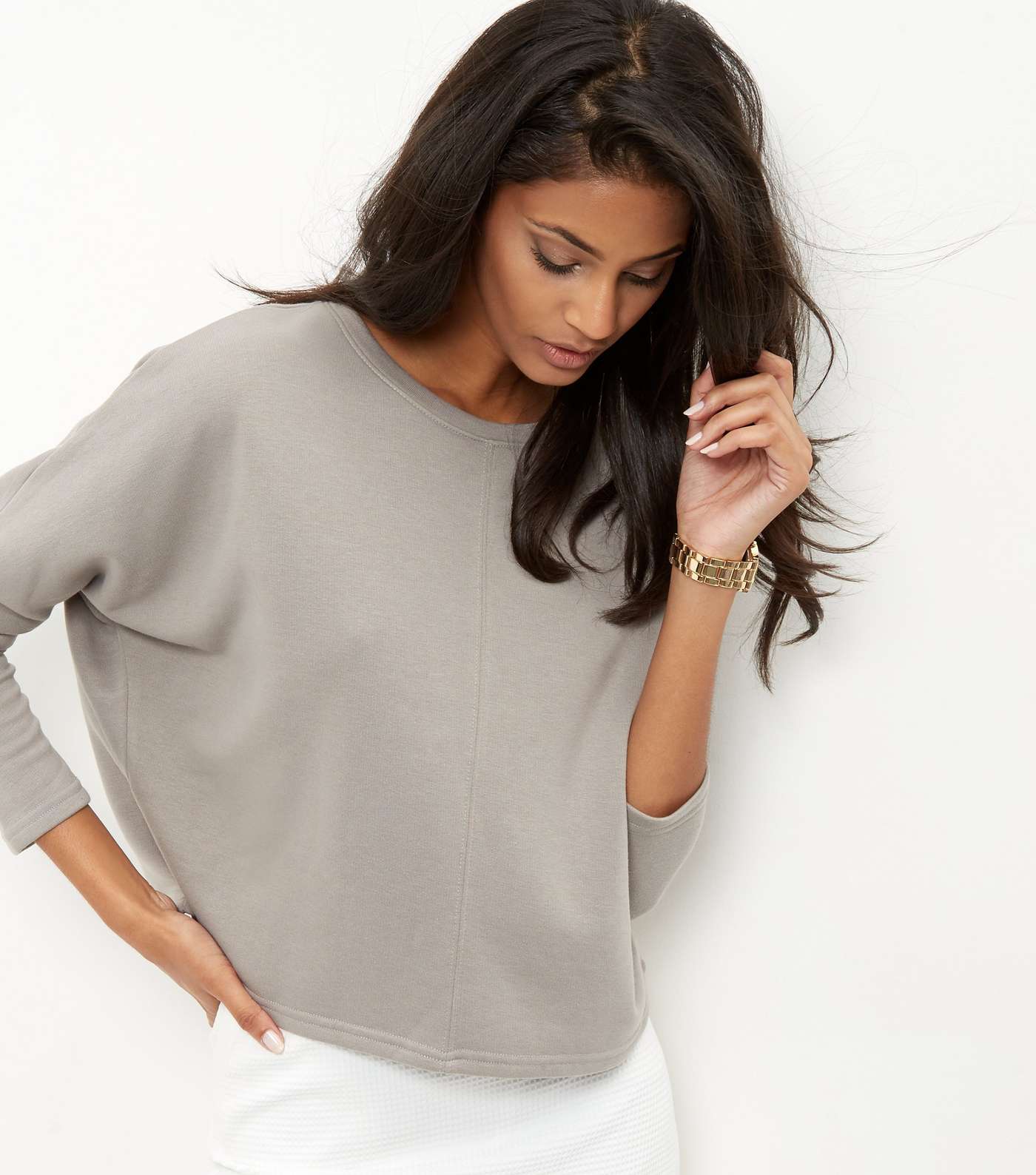 Grey Batwing Sleeve Cropped Sweater  Image 2