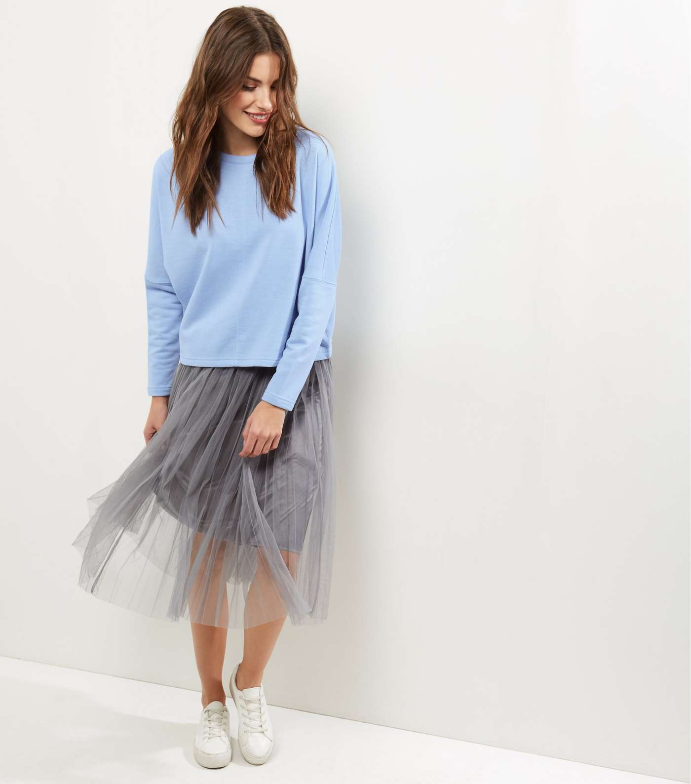 Pale Blue Batwing Sleeve Cropped Sweater Image 2