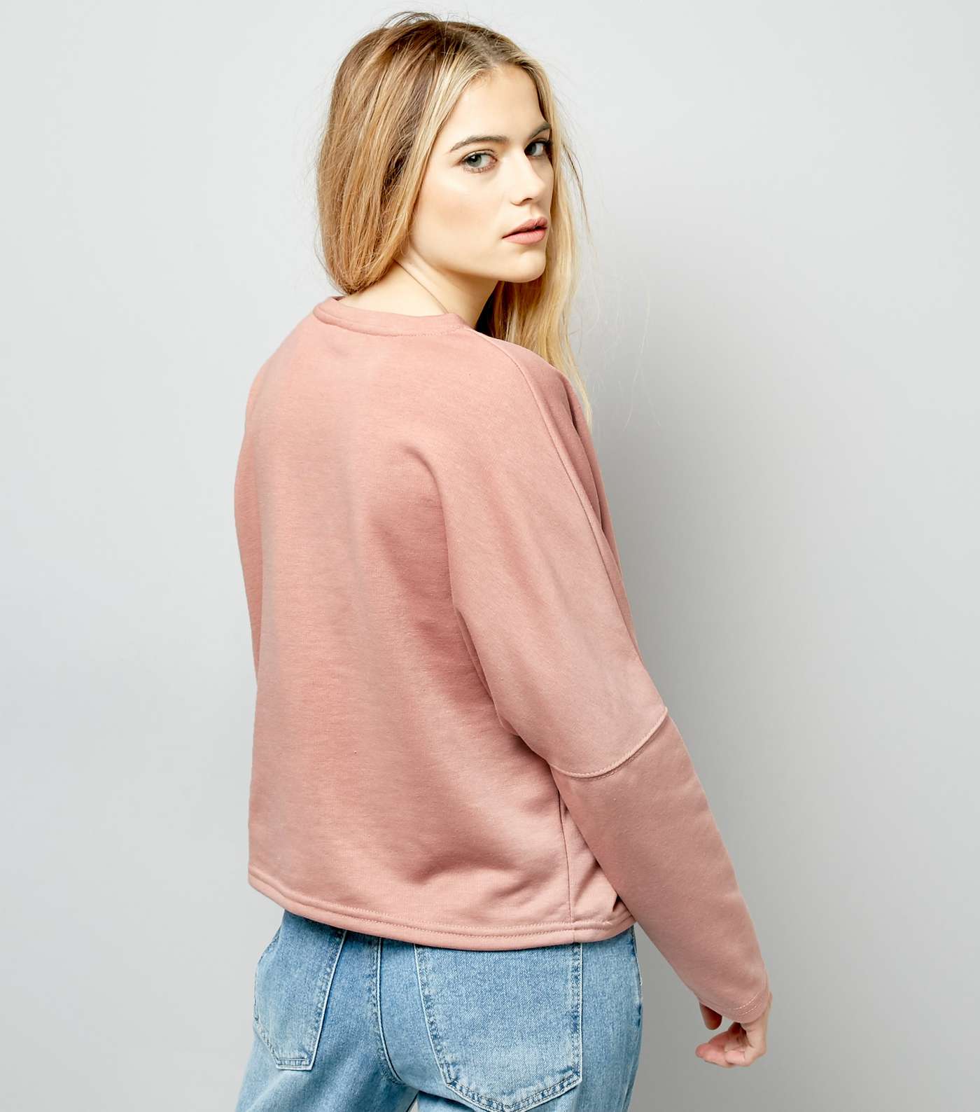 Pink Batwing Sleeve Cropped Sweater  Image 3