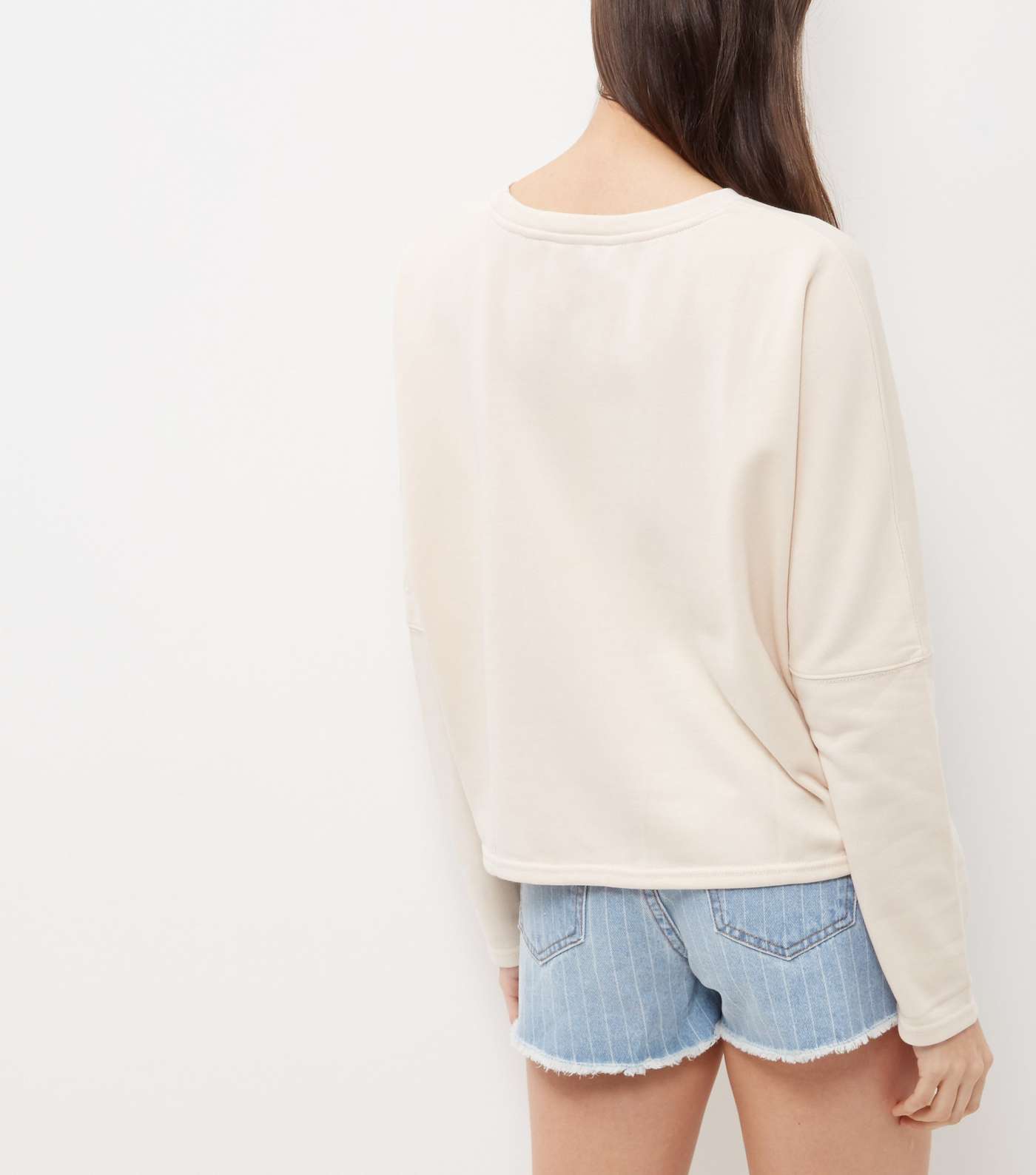 Shell Pink Batwing Sleeve Cropped Sweater  Image 4