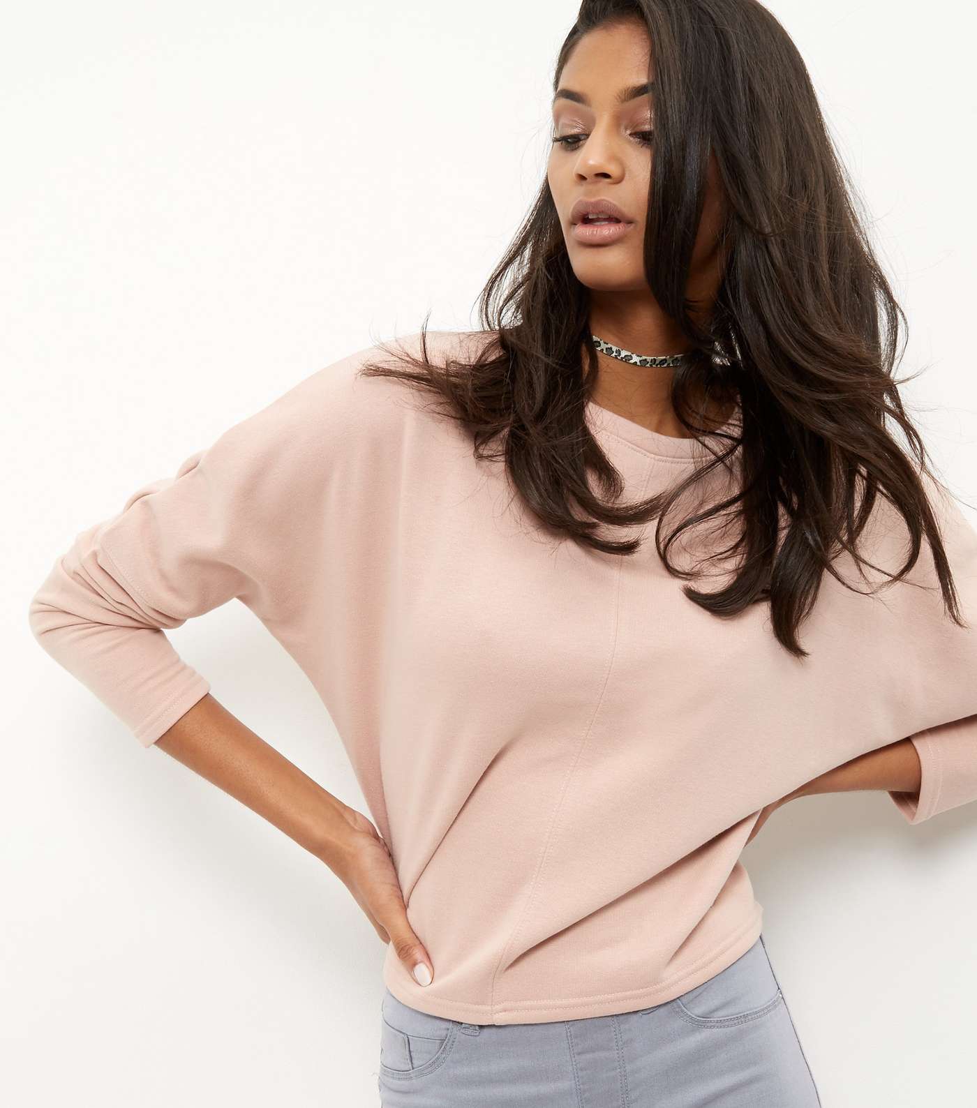 Mid Pink Batwing Sleeve Cropped Sweater 